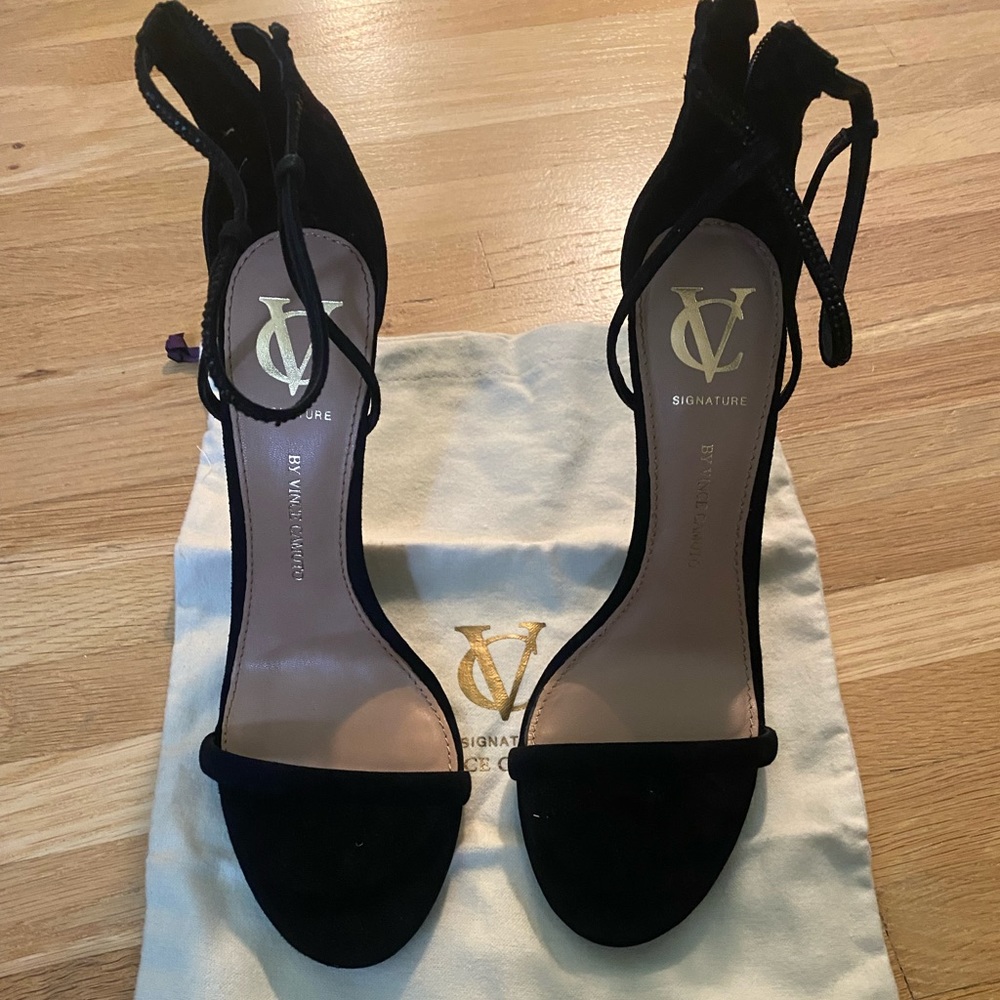 Vince Camuto Ginny black strap and open toe heels, 10M/40